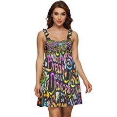 Graffiti Word Seamless Pattern Ruffle Strap Babydoll Chiffon Dress by Pakemis