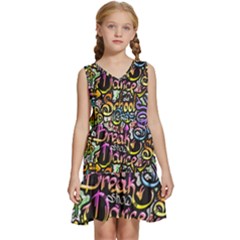 Graffiti Word Seamless Pattern Kids  Sleeveless Tiered Mini Dress by Pakemis