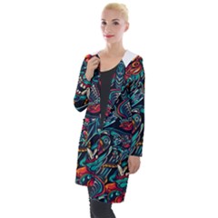 Vintage Tattoos Colorful Seamless Pattern Hooded Pocket Cardigan by Pakemis