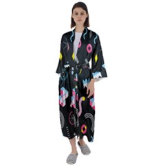 Memphis Design Seamless Pattern Maxi Satin Kimono by Pakemis