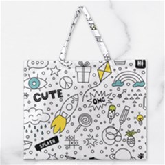 Set Cute Colorful Doodle Hand Drawing Zipper Large Tote Bag by Pakemis