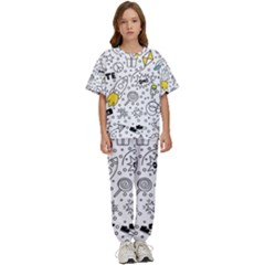 Set Cute Colorful Doodle Hand Drawing Kids  Tee And Pants Sports Set by Pakemis