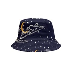 Hand Drawn Scratch Style Night Sky With Moon Cloud Space Among Stars Seamless Pattern Vector Design Inside Out Bucket Hat (kids) by Pakemis