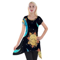 Seamless Pattern With Sun Moon Children Short Sleeve Side Drop Tunic by Pakemis