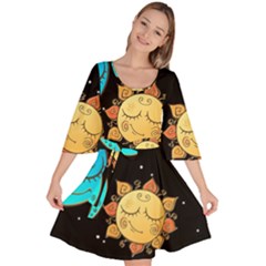 Seamless Pattern With Sun Moon Children Velour Kimono Dress by Pakemis