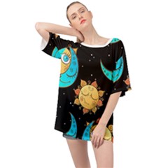 Seamless Pattern With Sun Moon Children Oversized Chiffon Top by Pakemis