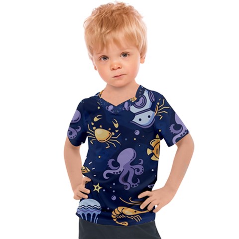 Marine Seamless Pattern Thin Line Memphis Style Kids  Sports Tee by Pakemis