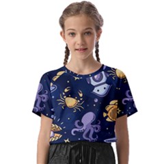 Marine Seamless Pattern Thin Line Memphis Style Kids  Basic Tee by Pakemis