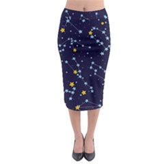 Seamless Pattern With Cartoon Zodiac Constellations Starry Sky Midi Pencil Skirt by Pakemis