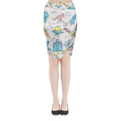 Cute-seamless-pattern-with-space Midi Wrap Pencil Skirt by Pakemis