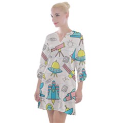 Cute-seamless-pattern-with-space Open Neck Shift Dress by Pakemis