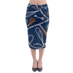 Chains-seamless-pattern Midi Pencil Skirt by Pakemis