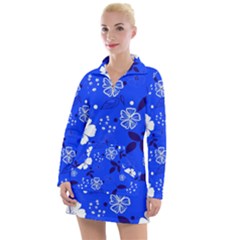 Blooming-seamless-pattern-blue-colors Women s Long Sleeve Casual Dress by Pakemis