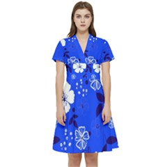 Blooming-seamless-pattern-blue-colors Short Sleeve Waist Detail Dress by Pakemis