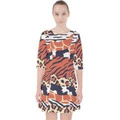 Mixed-animal-skin-print-safari-textures-mix-leopard-zebra-tiger-skins-patterns-luxury-animals-textur Quarter Sleeve Pocket Dress by Pakemis