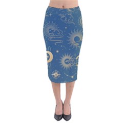 Seamless-galaxy-pattern Velvet Midi Pencil Skirt by Pakemis