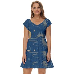 Seamless-galaxy-pattern Short Sleeve Tiered Mini Dress by Pakemis