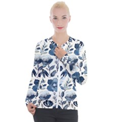 Indigo-watercolor-floral-seamless-pattern Casual Zip Up Jacket by Pakemis