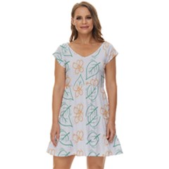 Hand-drawn-cute-flowers-with-leaves-pattern Short Sleeve Tiered Mini Dress by Pakemis