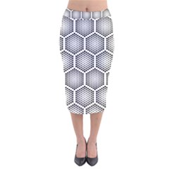 Halftone-tech-hexagons-seamless-pattern Velvet Midi Pencil Skirt by Pakemis