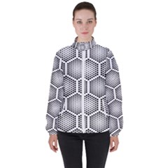 Halftone-tech-hexagons-seamless-pattern Women s High Neck Windbreaker by Pakemis