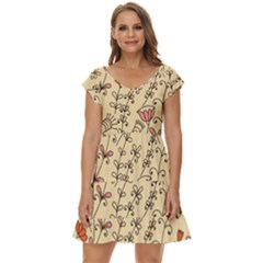 Seamless-pattern-with-different-flowers Short Sleeve Tiered Mini Dress by Pakemis