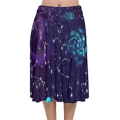 Realistic-night-sky-poster-with-constellations Velvet Flared Midi Skirt by Pakemis