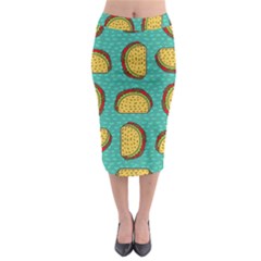 Taco-drawing-background-mexican-fast-food-pattern Midi Pencil Skirt by Pakemis