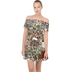 Peacock Graceful Bird Animal Off Shoulder Chiffon Dress by artworkshop