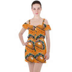 Seamless Pattern With Taco Ruffle Cut Out Chiffon Playsuit by Pakemis