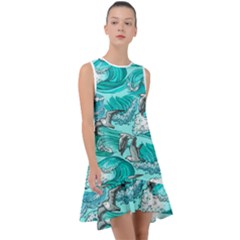 Sea-waves-seamless-pattern Frill Swing Dress by Pakemis