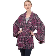 Seamless-pattern-with-flowers-oriental-style-mandala Long Sleeve Velvet Kimono  by Pakemis