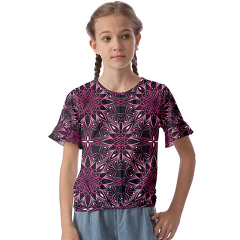 Seamless-pattern-with-flowers-oriental-style-mandala Kids  Cuff Sleeve Scrunch Bottom Tee by Pakemis