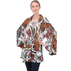 Natural-seamless-pattern-with-tiger-blooming-orchid Long Sleeve Velvet Kimono  by Pakemis