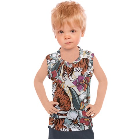 Natural-seamless-pattern-with-tiger-blooming-orchid Kids  Sport Tank Top by Pakemis