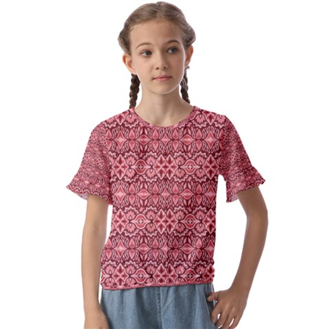 Pink-art-with-abstract-seamless-flaming-pattern Kids  Cuff Sleeve Scrunch Bottom Tee by Pakemis