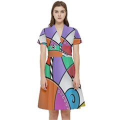 Modern Art Short Sleeve Waist Detail Dress by gasi