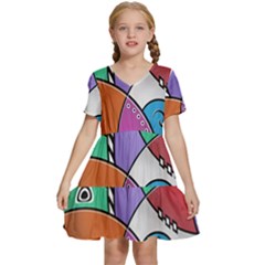 Modern Art Kids  Short Sleeve Tiered Mini Dress by gasi