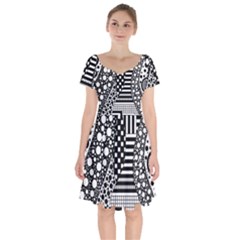 Black And White Short Sleeve Bardot Dress by gasi