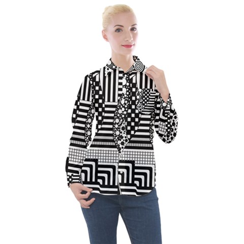 Black And White Women s Long Sleeve Pocket Shirt by gasi