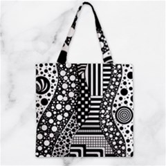 Black And White Zipper Grocery Tote Bag by gasi