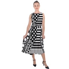 Black And White Midi Tie-back Chiffon Dress by gasi