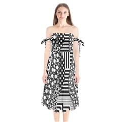 Black And White Shoulder Tie Bardot Midi Dress by gasi