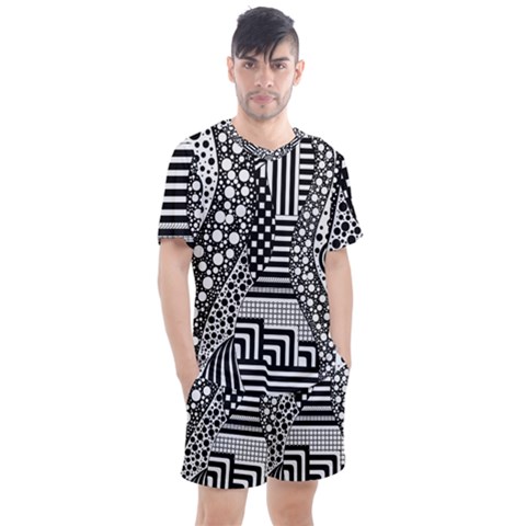 Black And White Men s Mesh Tee And Shorts Set by gasi