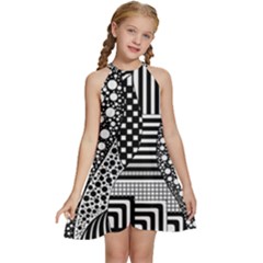 Black And White Kids  Halter Collar Waist Tie Chiffon Dress by gasi