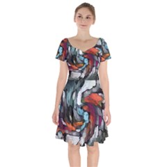 Abstract Art Short Sleeve Bardot Dress by gasi