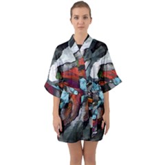 Abstract Art Half Sleeve Satin Kimono  by gasi