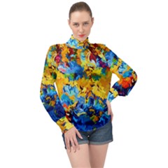 Abstract Art High Neck Long Sleeve Chiffon Top by gasi