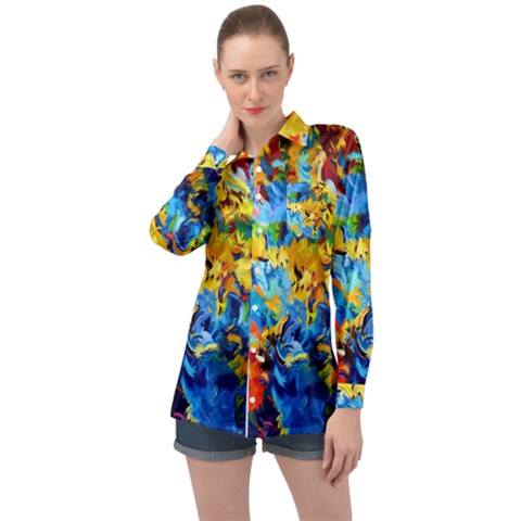 Abstract Art Long Sleeve Satin Shirt by gasi