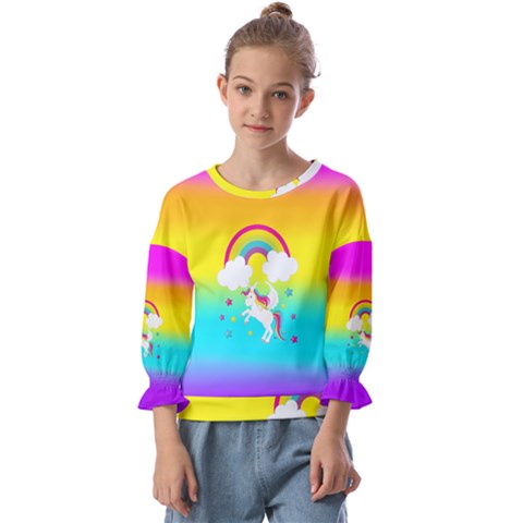 Unicorn Einhorn Licorne Kids  Cuff Sleeve Top by gasi